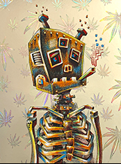 emek art print robot lil tuff junk on pot foil paper right facing