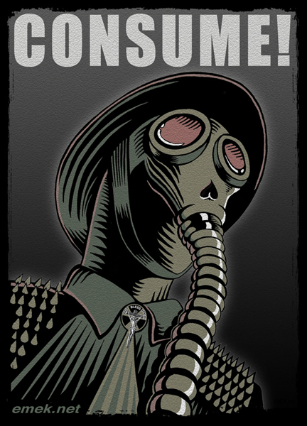 EMEK- military man wears nuclear mask based on MINISTRY and JESUS LIZARD artwork