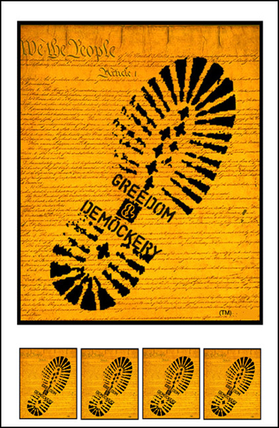 EMEK- Don't Vote image of skeleton looks out window onto mindless army