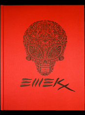 emek x: collected works of aaarght by emek limited edition laser cut skull cover, red + black, very limited edition